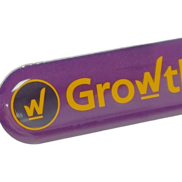 Customized Purple Printed Epoxy Resin Metal Sign With Transparent Dome-shaped Aluminum Label