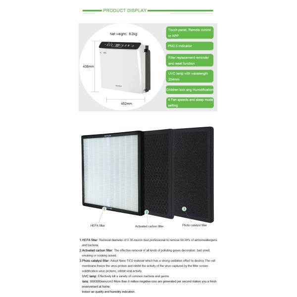 Уборщик воздуха фильтра замка 300m3/h Hepa ребенка очистителей воздуха увлажнителя ABS