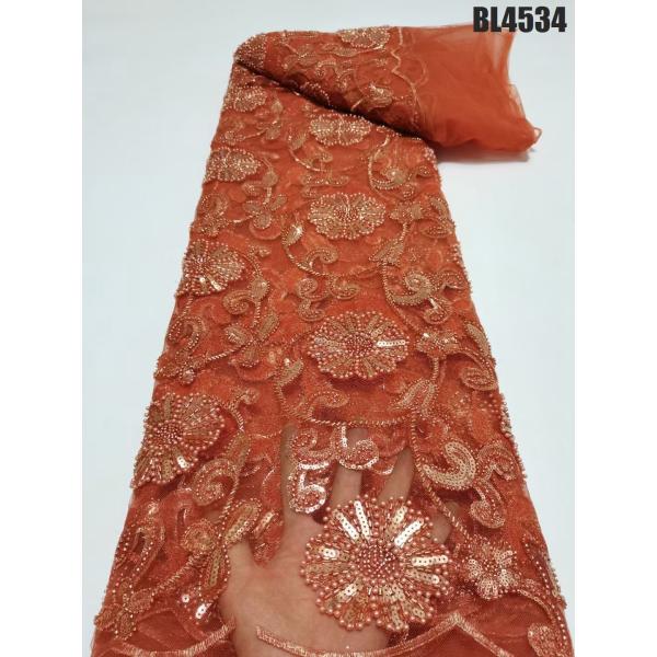 Luxury Beaded Lace Fabric New High Quality Polyester African Ghana Turkey Wedding Dress Style Tulle Mesh Lace Fabric