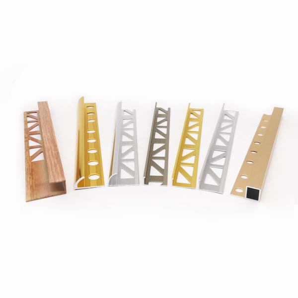 12mm Aluminum Tile Edge Trim , Anodized Square Ceramic Gold Metal Tile Trim