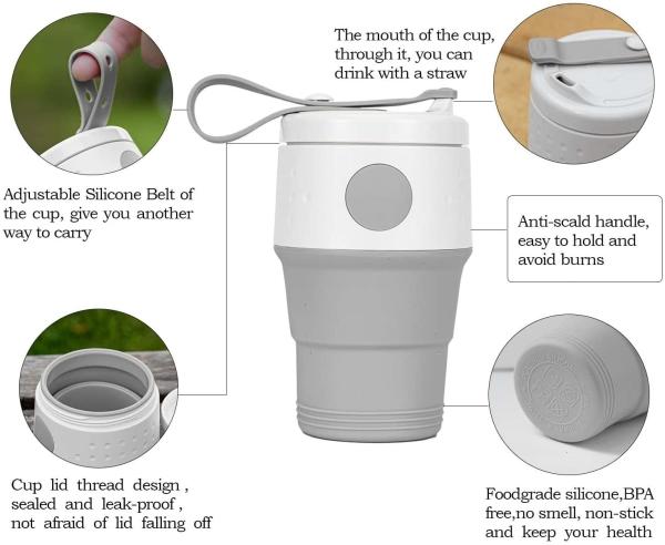 Folding Silicone Collapsible Coffee Cup Custom Logo Odorless 395ml