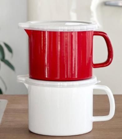 Customized Color Enamel Milk Mug 14 15cm With PE Lids Decals Thickness 0.8mm