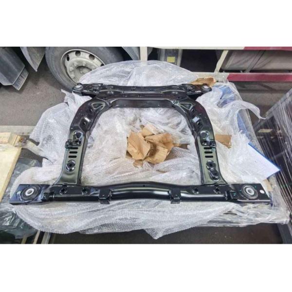 The black front subframe of steel-aluminum mixed structure of Geely Geometry A is used for car body parts.
