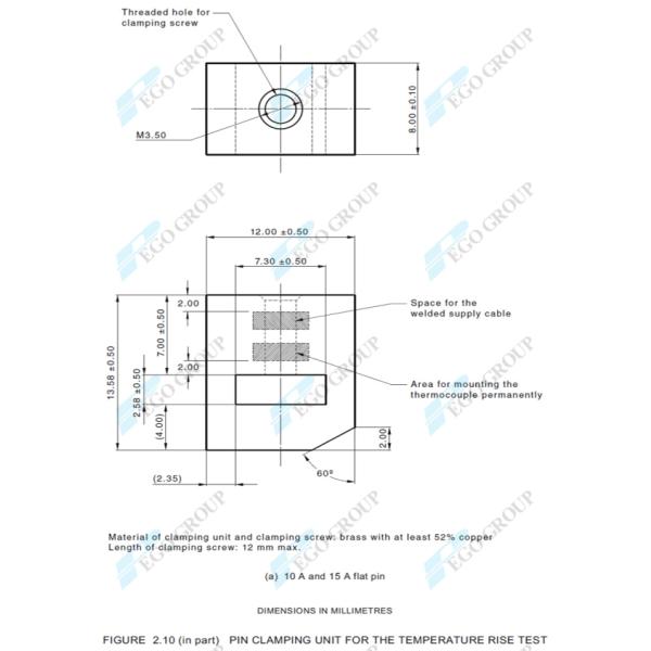 AS/NZS 3112 Figure 2.10 and Clause 2.13.8 Compliant Pin Clamping Units for Temperature Rise Test