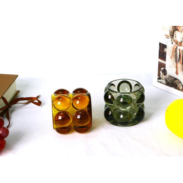 Hand Made 68mm Colored Dot Design Glass Candle Holder