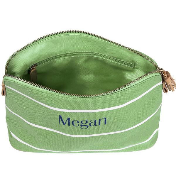 Personalized Blue Stripe Cotton Canvas Cosmetic Bag Bag