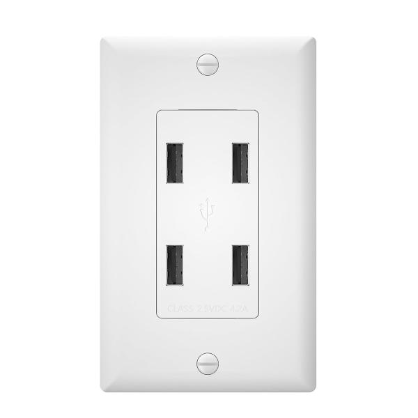 Wall Mounted 4Port USB Wall Outlet 125V AC 60Hz Charging Socket Receptacle Module