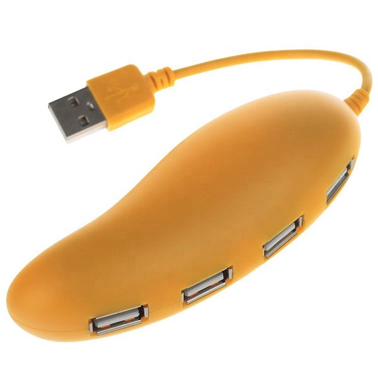 Gift Yellow Mango Shape Usb 2.0 Hi Speed 4 Port Mini Hub