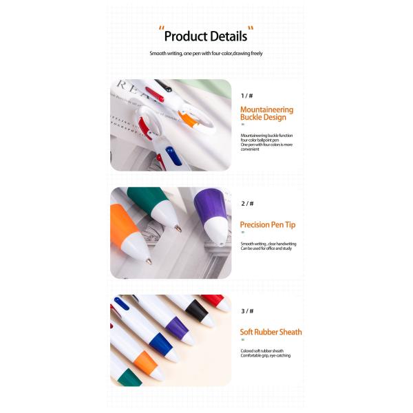 Four Color Ink Ball Pen Mountaineering Buckle Shape Plastic Ballpoint Pen