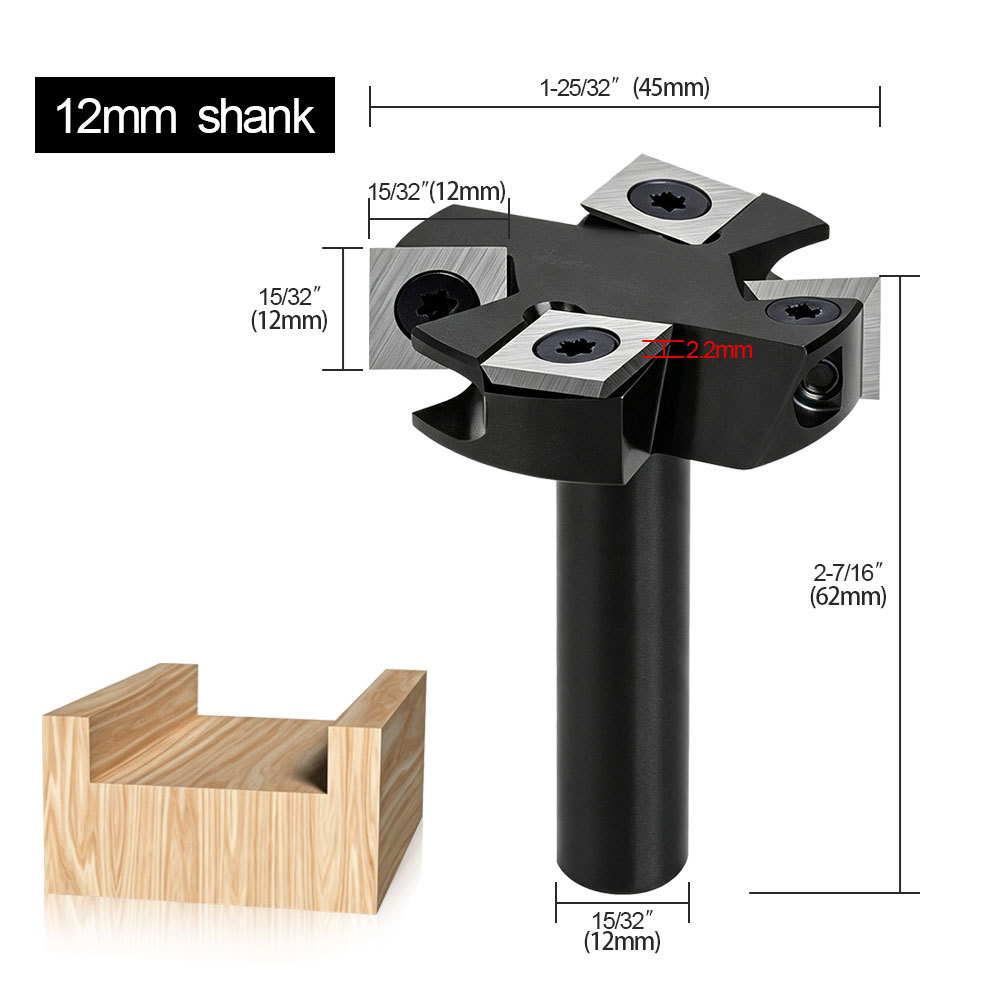 Carbide Insert Router Bit Set for CNC Woodworking — Bottom Surfacing & Grooving Cutter, 1/2