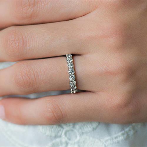 Silver Prong 4ct Diamond Moissanite Band Rings 10K 12K Anniversary Fine Jewelry