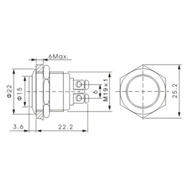 Мгновенная голова нержавеющей стали 19mm вандала переключателя кнопки автомобиля анти- высокая