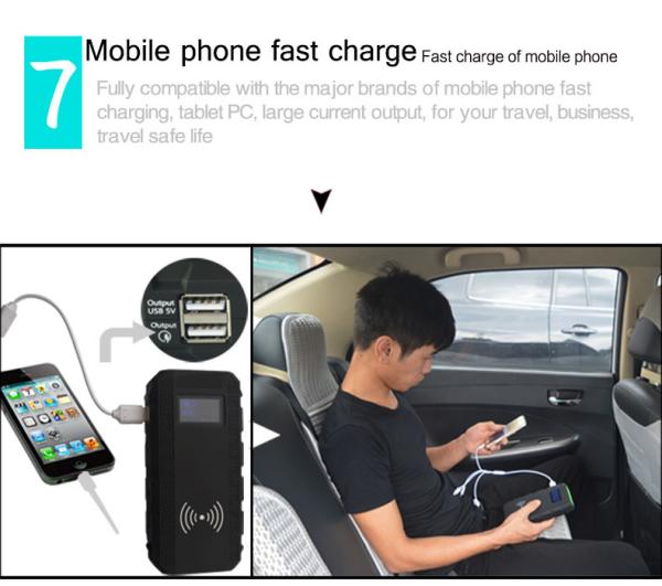 ce certificate wireless charge 12v portable jump starter with intelligent clamp