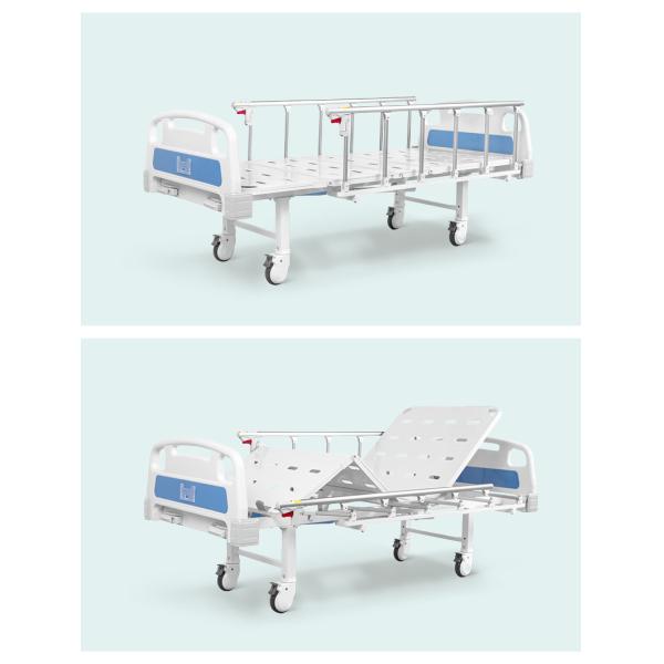 Durable 2 Cranks 2 Function Foldable Clinic Medical Metal Adjustable Manual Nursing Patient Hospital Bed With Casters
