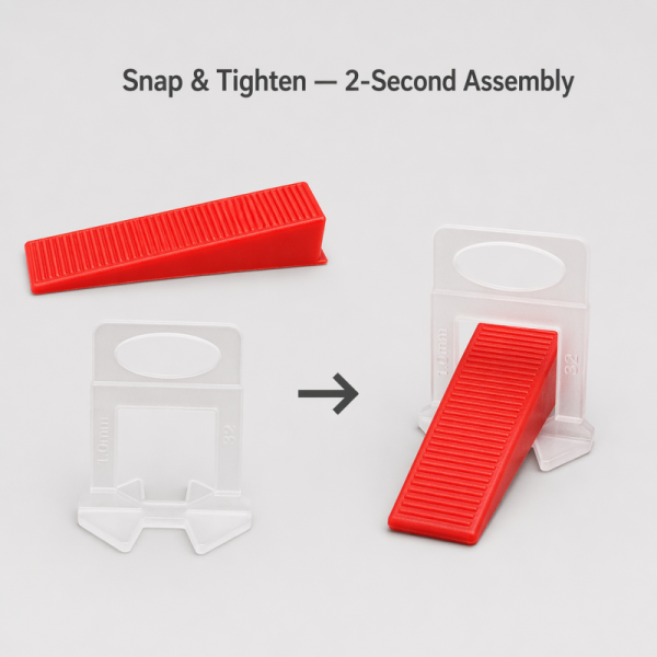 Oval Opening Tile Leveling Clip with 1.0-3.0mm Joint Widths in Virgin PP Plastic for Commercial Flooring