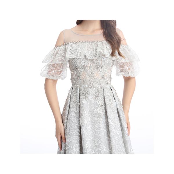 Embroidery Fabric Grey Color Prom Party Dress Evening Dress For Women