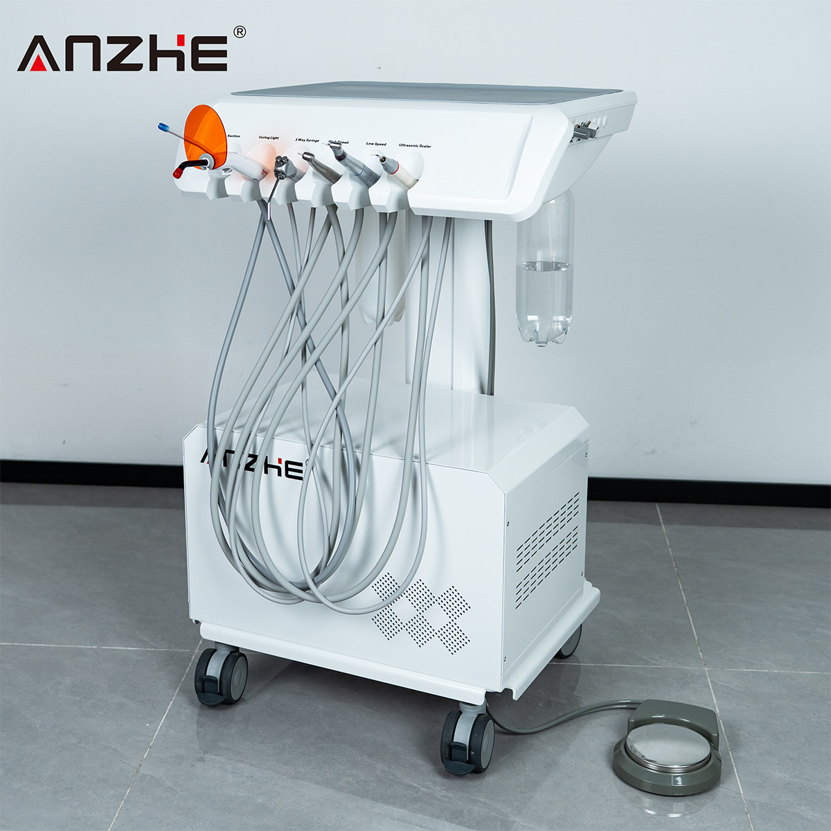Portable Dental Unit with Built-in Air Compressor Ultrasonic Scaler LED Curing Light High Low Speed Handpiece Mobile Dental Treatment Cart Compact Dental Workstation for Dental Clinic