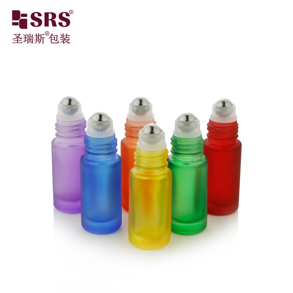 5ml Wholesale Empty Custom Color Glass Roll On Bottle Metal Ball And Plastic Cap For Travel Perfume Oil