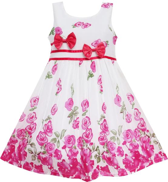 Kid Girls Dress Rose Flower Double Bow Tie Party Sundress Summer Children'S Clothing