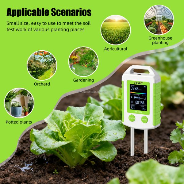 YIERYI 6-in-1 Soil Tester with 90° Rotatable Display for One-Step Operation - Measures pH, Fertility, Moisture, Light, Temperature, and Humidity