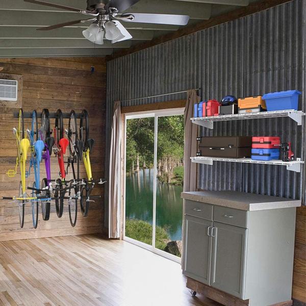 Металлический одноуровневый гараж Хранилище Стенные полки Монтированные тяжелые полки прочные стенные полки Сильный гаражный организатор