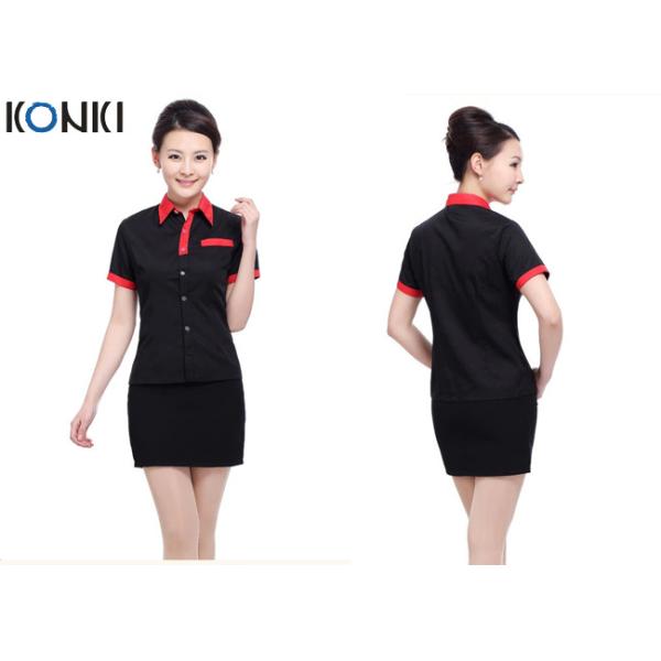 Red And Black Color Restaurant Shirts Uniforms For Waitresses