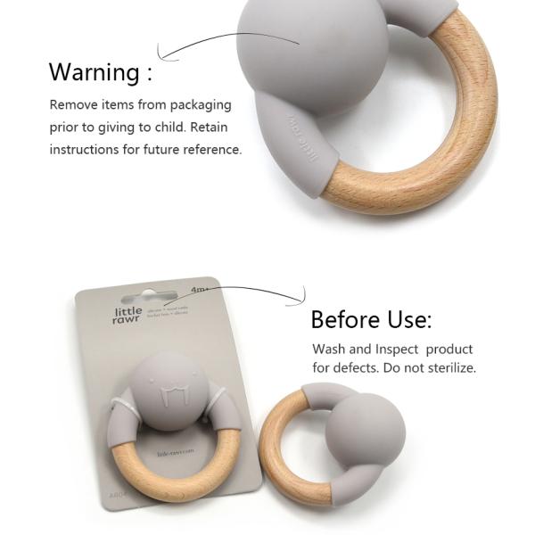 Organic FSC Certified Beech Wooden Silicone Teether Walrus Shape