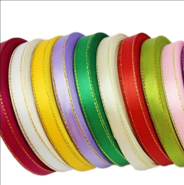 High Tenacity Satin Ribbons Pink Golden Edge Ribbon Hholesale Gift Packaging Ribbons