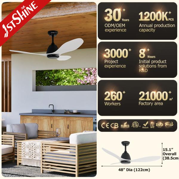 Ventilador de teto moderno de 48 polegadas sem luz LED ABS Blade Dc