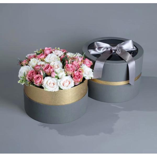 Round Bouquet Corrugated Cardboard Packaging Rose Flower Bucket Boxes Gold Window Opening