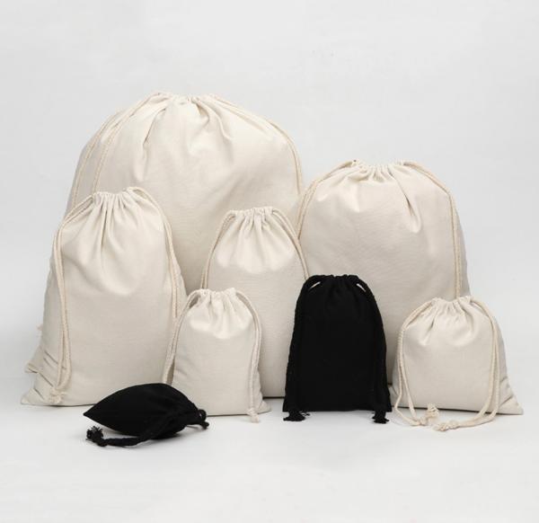 Christmas Gift Packing Canvas Bag , Black String Drawstring Cinch Bag