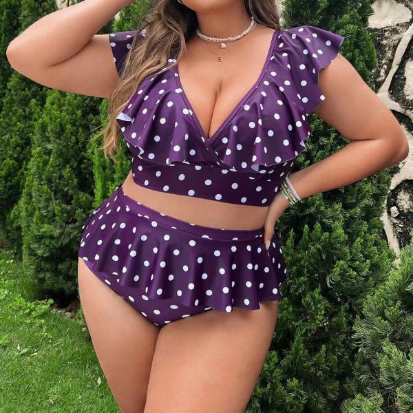 Swimwear дам лист лотоса крупноразмерный сексуальный плюс купальник точки польки размера