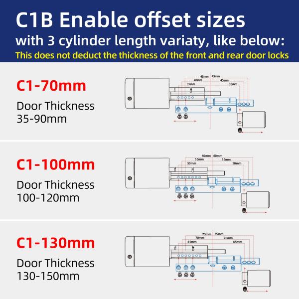 Adjustable Smart Cylinder Lock with 30~130mm Door Thickness and 1 Year Battery Life for Secure Home Office Access
