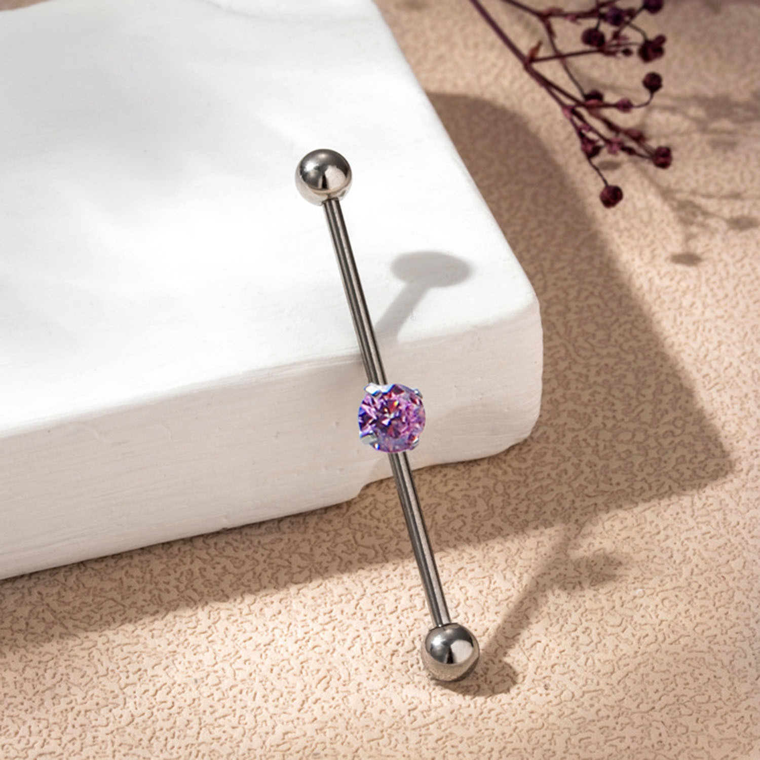 G23 titanium Industrial Barbells ear bridge with Bezel CZ ear bone nail TB0327