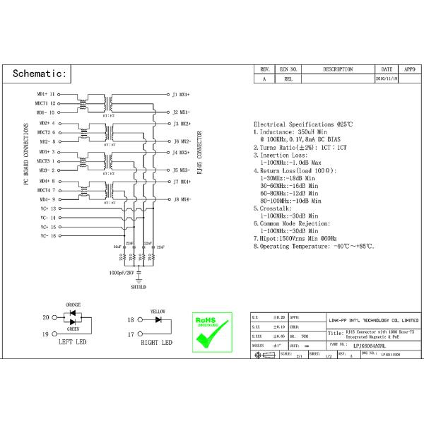 Основание-TX 1000 POE 08261X1TGH-F удлиняет Temp с интегрированным magnetics