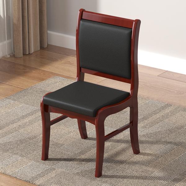 Classic Solid Wood Meeting Guest Chair with Durable Black Leather Cushion Durable Office Visitor Chairs for Wood Office Chairs