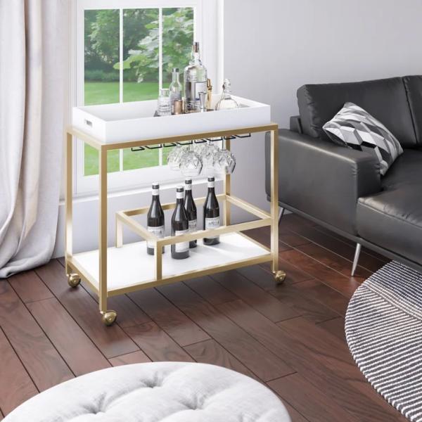 Brass Wine Drink Bar Cart Restaurant Serving Trolley Customized