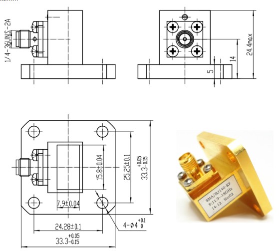 11.9ГГц - 18ГГц SMA Женский волновод к коаксиальному адаптеру WR62 BJ140 SMA-BJ140-KF