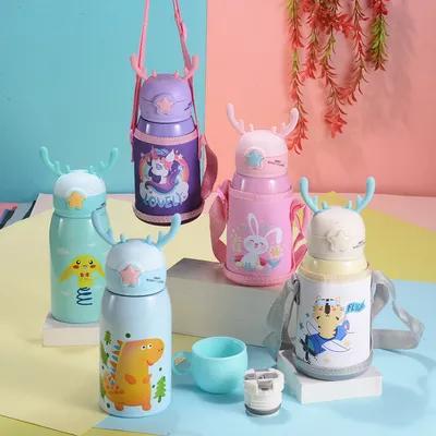 Bouteille d'eau pour enfants OEM/ODM acceptable 500 ml 16 oz avec paille, thermos sans BPA, isolée sous vide, étanche, parfaite pour les filles et les garçons, sports