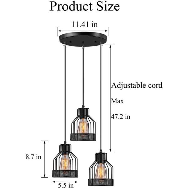 Industrial Vintage Pendant Lamps 3 X 40 W / Metal Caged Vintage Hanging Pendant Fixture