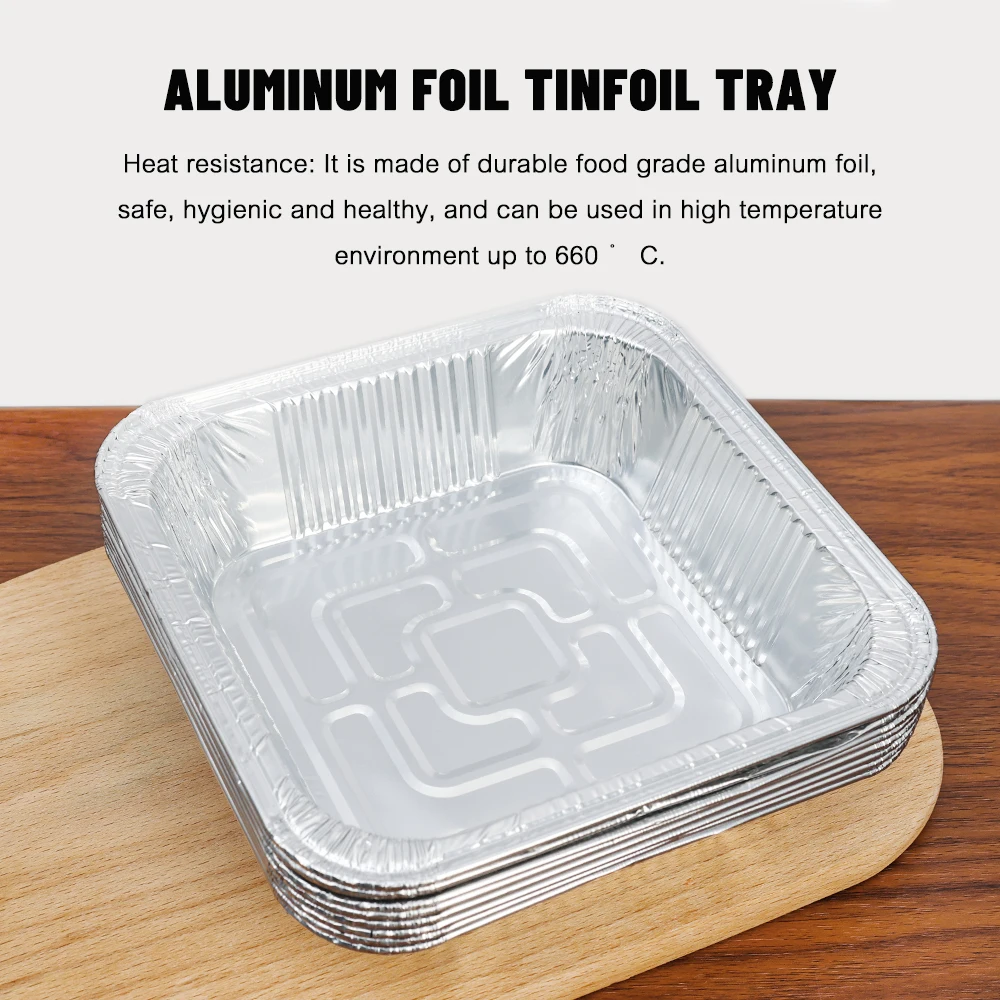 Custom Order Accepted 10pcs Aluminum Foil Tray Square Shaped Lunch Box Kitchen Supplies