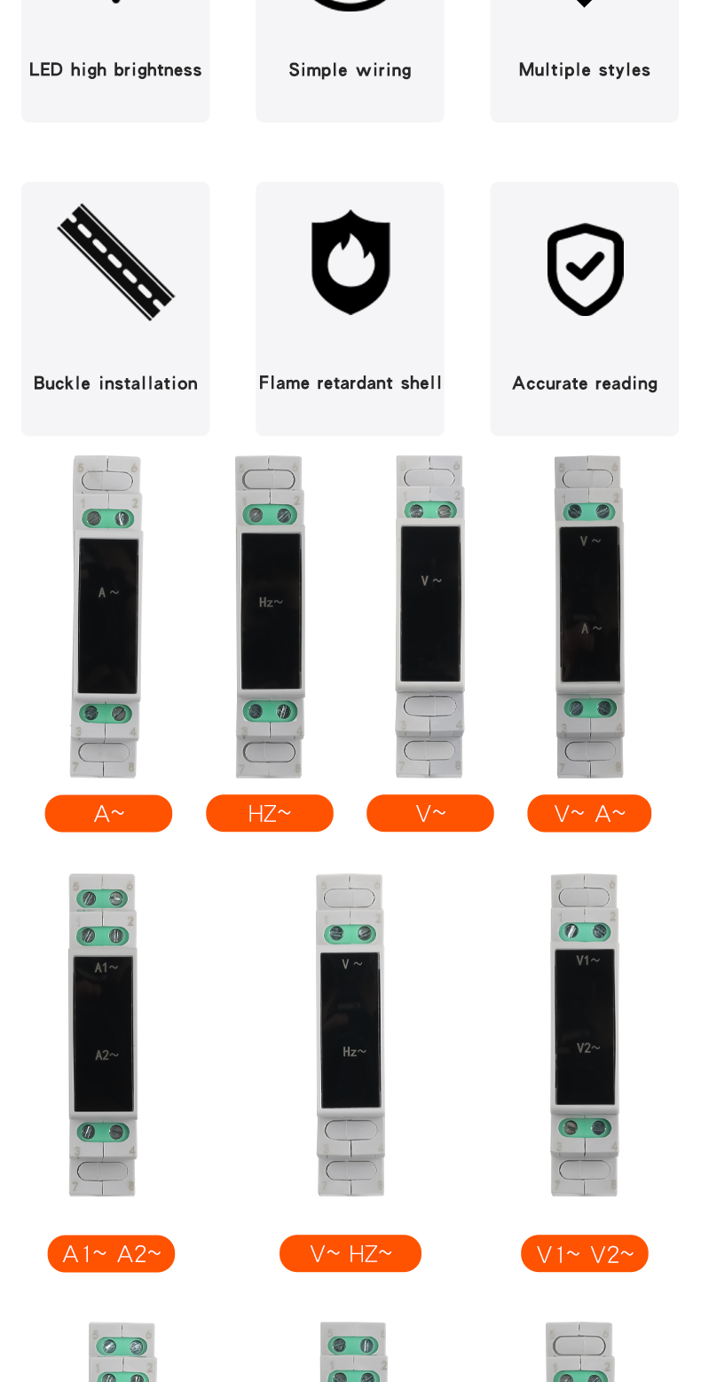 DIN Rail Mount Three Phase Mini Voltmeter AC 80-500V 0-100A Ammeter LED Digital Display IP65 Rated ABS Material Frequency Meter