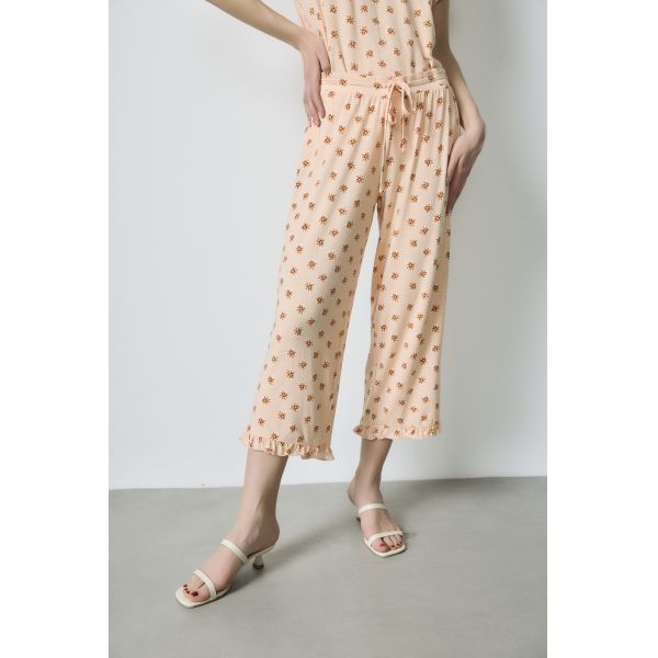Customizable 3 4 Length Jumpsuit Peach Floral 97cm - 107cm Dressy Jumpsuits For Women