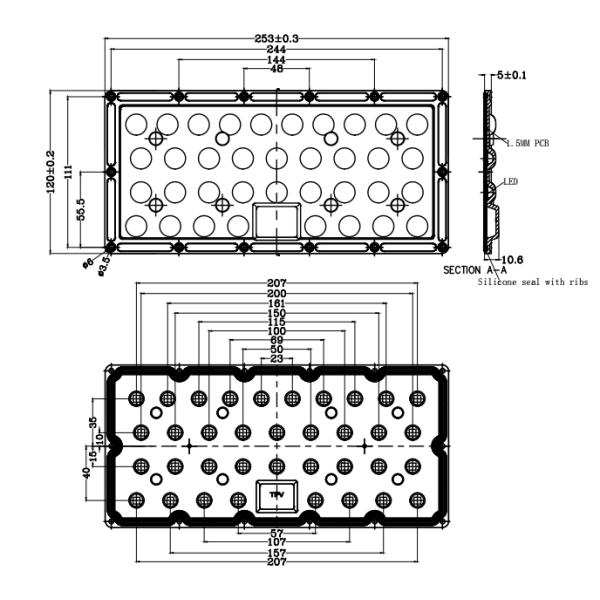 150 Degree Linear 253x120mm SMD3030 High Bay Light Lens 100w