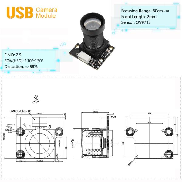 Módulo de cámara USB2.0 con sensor CMOS Omnivisión OV9712 industrial de alta definición