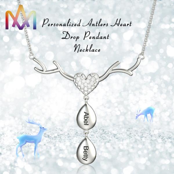 50cm Chain 304 Stainless Steel Deer Necklace With Nameplate Pendant