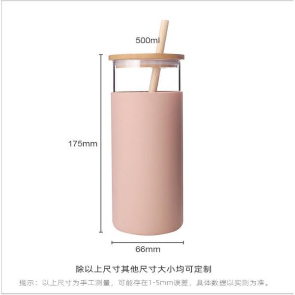 Spill Proof 500ml Colorful  Outdoor Travel Glass Water Bottle With Straw Bamboo Lid Water Bottle Lightweight For Home OfficeCustomized Acceptable
