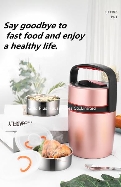 Office special vacuum insulated stainless steel lunch box natural color 2.2L hot food double wall insulated tiffin jar
