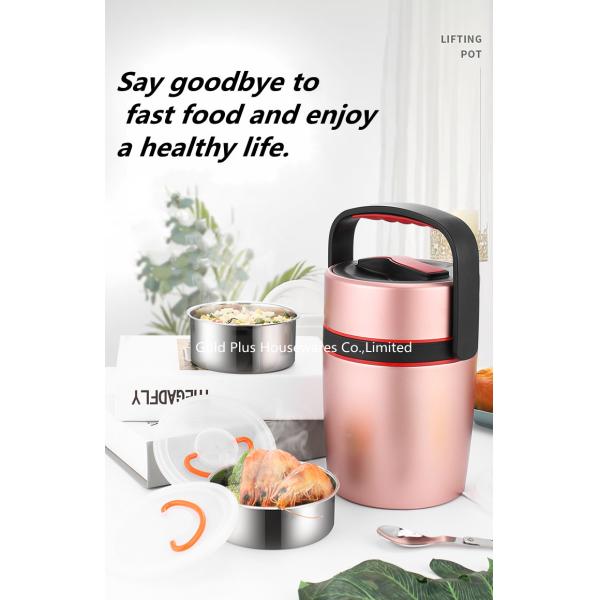 Office special vacuum insulated stainless steel lunch box natural color 2.2L hot food double wall insulated tiffin jar