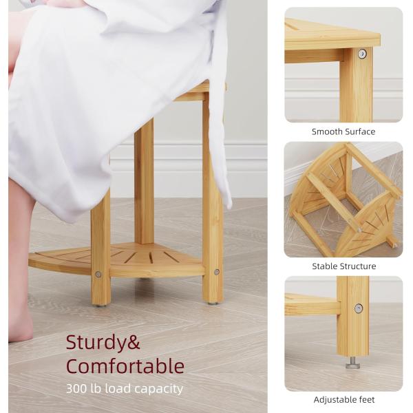 NO Folded Bamboo Bathroom Shower Stool with Shelf The Ultimate Bathroom Essential
